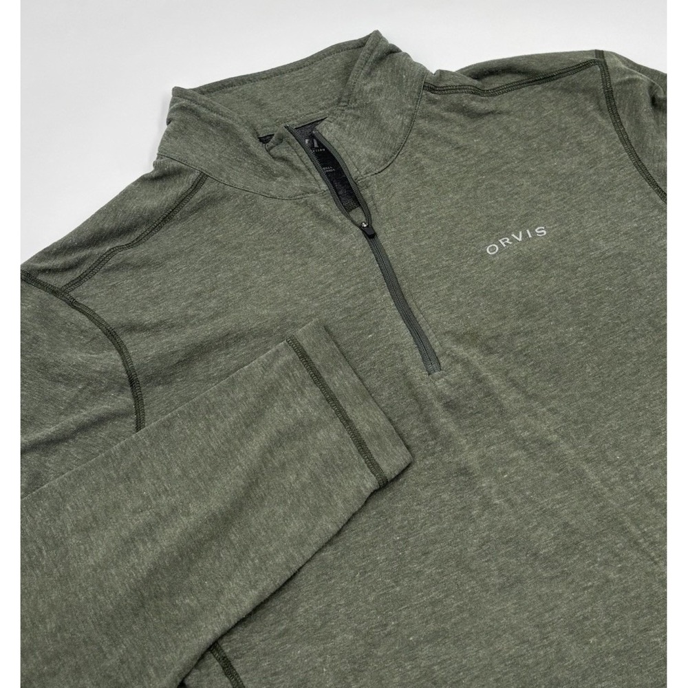 Orvis Men's M Green Polyester Quarter Zip Long‎ Sleeve Pullover Shirt